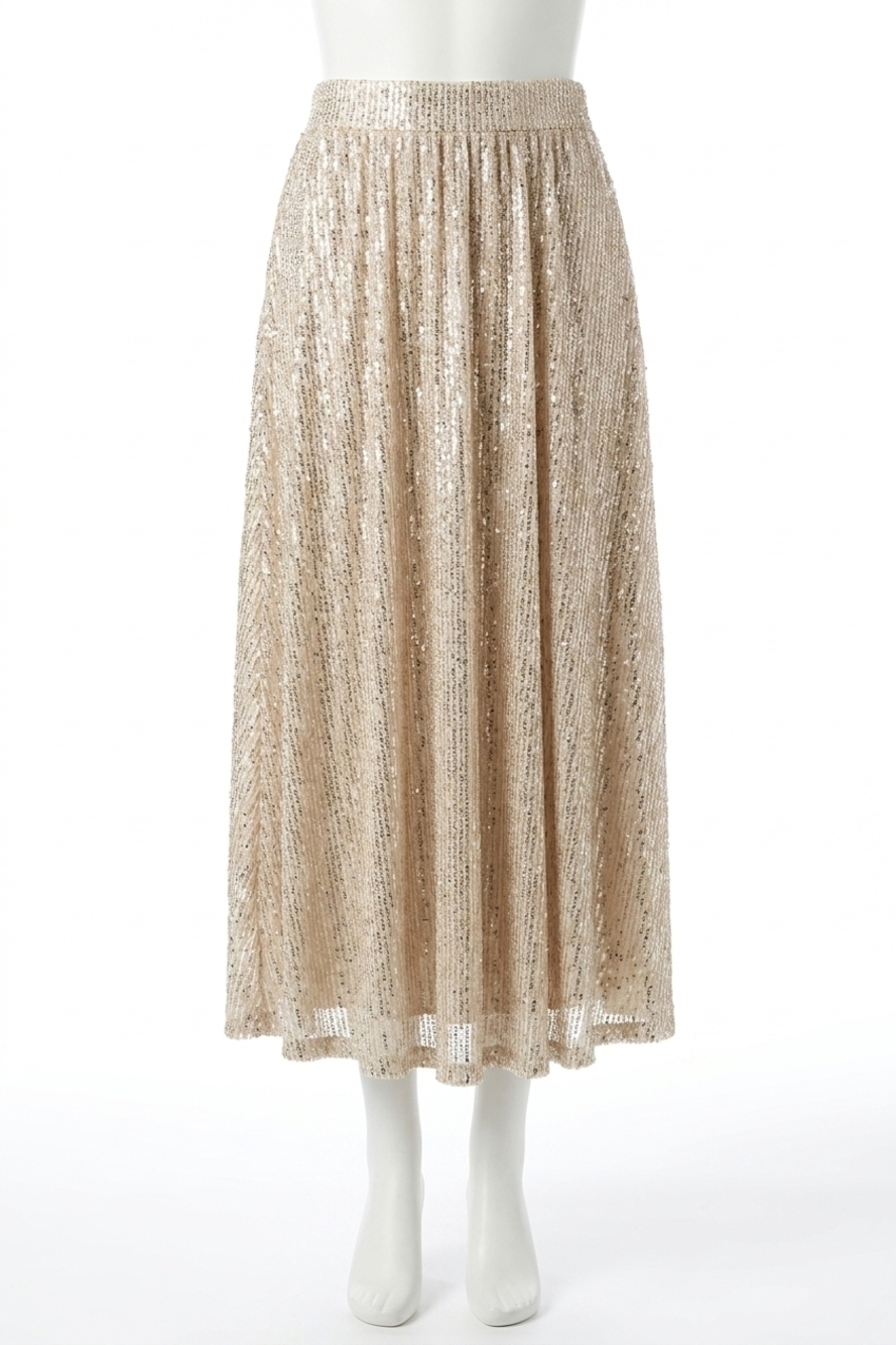 NEW SEE AND BE SEEN metallic sequins long skirt in gold